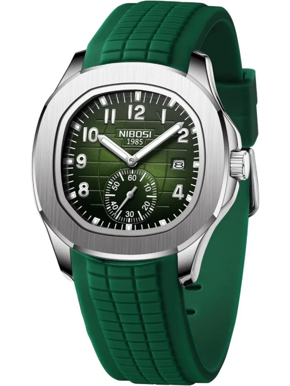 Men's Green Analog Quartz Silicone Strap Waterproof Unique Dainty Wrist Watch